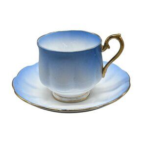 Royal Albert Bone China Rainbow Cup Saucer Set blue white elegant gold trim READ